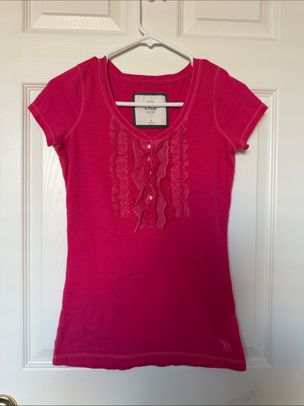 Abercrombie & Fitch Hot Pink Ruffle Scoop Neck Tee